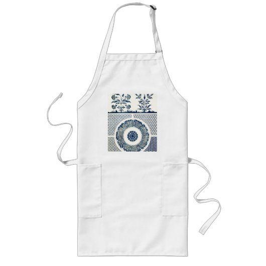 Chinese Medaillon: Indigo Blau Chinoiserie Lang Schort (Voorkant)