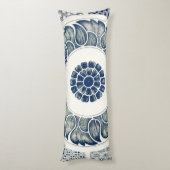 Chinese Medaillon: Indigo Blau Chinoiserie Lichaamskussen (Achterkant (Verticaal))