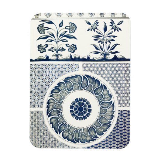 Chinese Medaillon: Indigo Blau Chinoiserie Magneet (Verticaal)