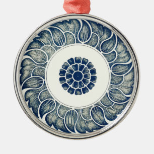 Chinese Medaillon: Indigo Blau Chinoiserie Metalen Ornament