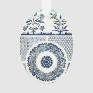 Chinese Medaillon: Indigo Blau Chinoiserie Ornament