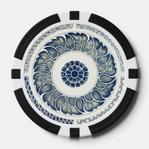 Chinese Medaillon: Indigo Blau Chinoiserie Poker Chips
