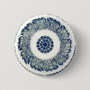 Chinese Medaillon: Indigo Blau Chinoiserie Ronde Button 5,7 Cm