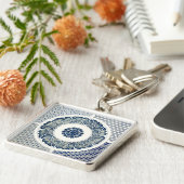 Chinese Medaillon: Indigo Blau Chinoiserie Sleutelhanger (Zijkant)