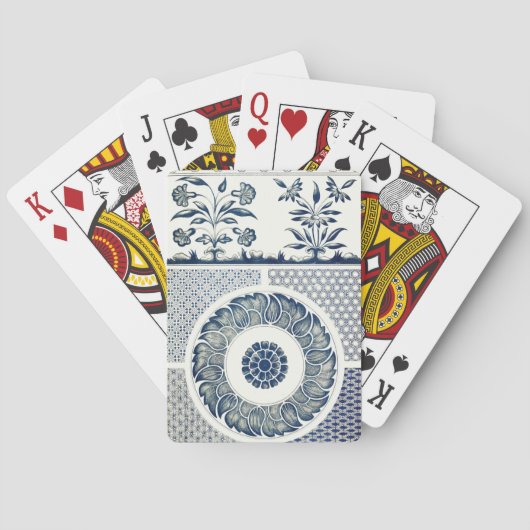 Chinese Medaillon: Indigo Blau Chinoiserie Speelkaarten (Achterkant)