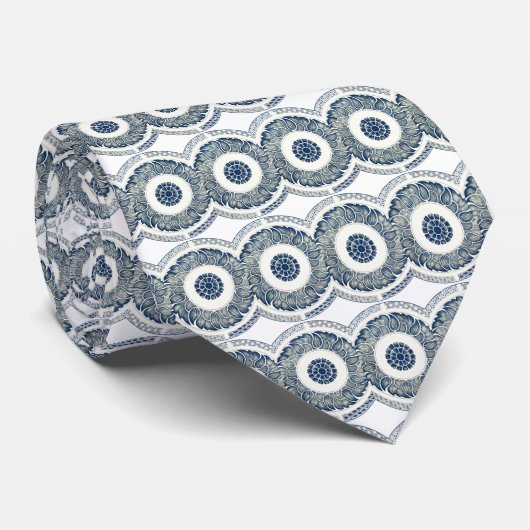Chinese Medaillon: Indigo Blau Chinoiserie Stropdas (Opgerold)