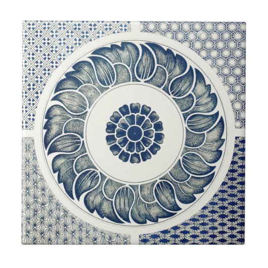 Chinese Medaillon: Indigo Blau Chinoiserie Tegeltje (Voorkant)