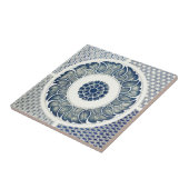 Chinese Medaillon: Indigo Blau Chinoiserie Tegeltje (Zijkant)