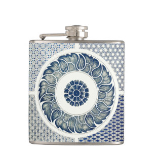 Chinese Medaillon: Indigo Blauwe Chinoiserie Heupfles