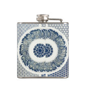 Chinese Medaillon: Indigo Blauwe Chinoiserie Heupfles (Achterkant)