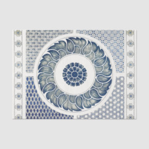 Chinese Medaillon: Indigo Blauwe Chinoiserie Tissuepapier