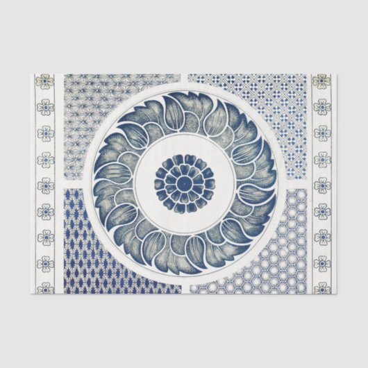 Chinese Medaillon: Indigo Blauwe Chinoiserie Tissuepapier (Voorkant)