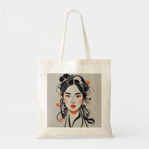 Chinese meisje getekend met zwarte inktpen, geisha tote bag