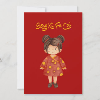 Chinese Meisje met Bun Hair Gong Xi Fa Cai Feestdagenkaart