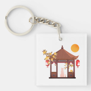 Chinese Mid-Autumn Moon - Kat in traditioneel pavi Sleutelhanger
