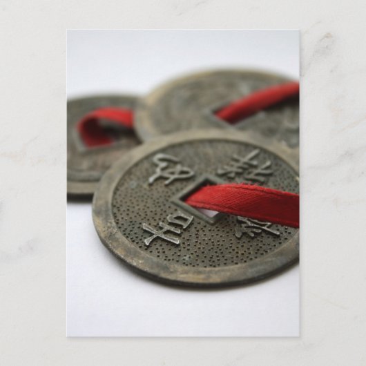 Chinese munten met goede lonken briefkaart (Voorkant)