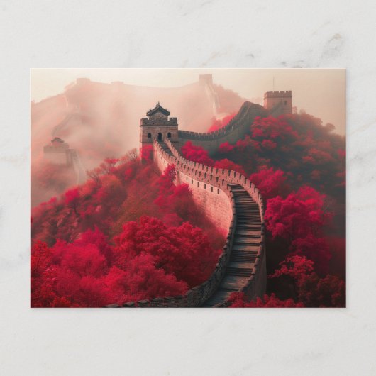 Chinese Muur in het najaar - Schilderachtig rood Briefkaart (Voorkant)