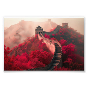 Chinese Muur in het najaar - Schilderachtig rood Foto Afdruk