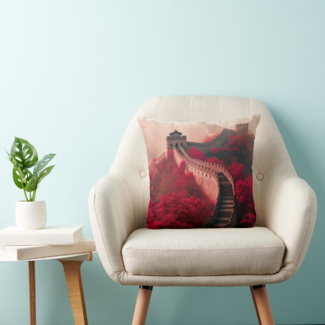 Chinese Muur in het najaar - Schilderachtig rood Kussen (Stoel)