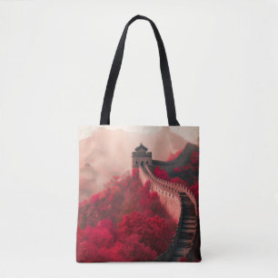 Chinese Muur in het najaar - Schilderachtig rood Tote Bag