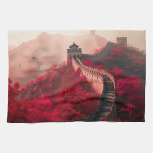 Chinese Muur Rode Herfst Schilderachtig Reizen Theedoek