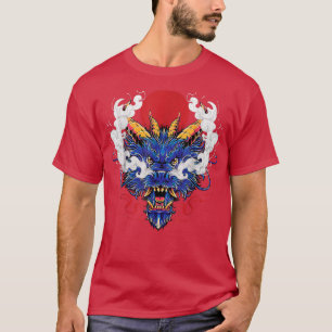 Chinese Mystical Blue Dragon Head Japanse koning v T-shirt