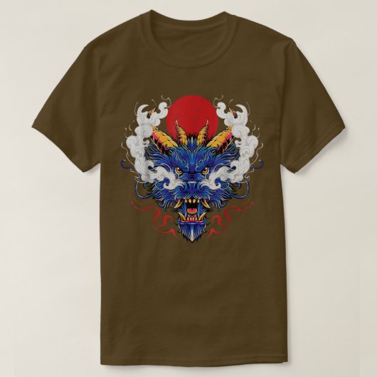 Chinese Mystical Blue Dragon Head Japanse koning v T-shirt (Design voorkant)