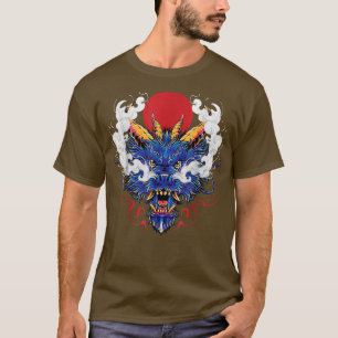 Chinese Mystical Blue Dragon Head Japanse koning v T-shirt