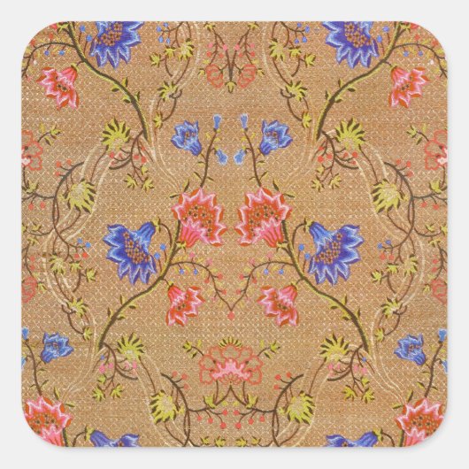 Chinese Nanjing Keizerlijke Rood-Gouden Brokaat Vierkante Sticker (Voorkant)