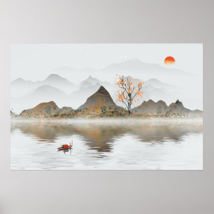 Chinese Natuur Schenery Ink Painting Poster