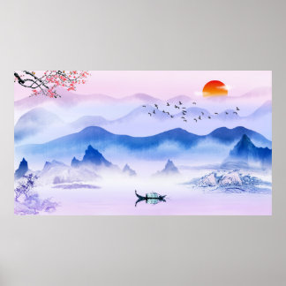 Chinese Natuur voor inktverf Poster