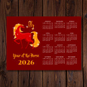 Chinese New Lunar Year Horse 2026 Calendar Magnet