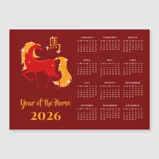 Chinese New Lunar Year Horse 2026 Calendar Magnet (Voorkant)