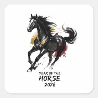 Chinese New Year 2026 Horse Art Vierkante Sticker