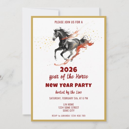 Chinese New Year 2026 Horse Ink New Year Party Kaart (Voorkant)