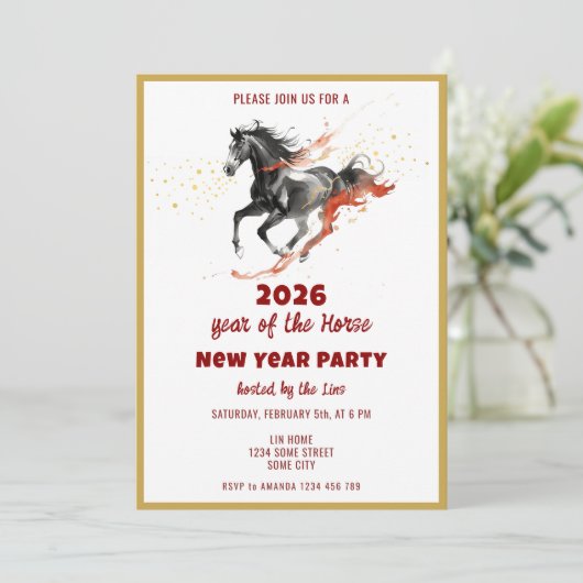 Chinese New Year 2026 Horse Ink New Year Party Kaart (Staand voorkant)