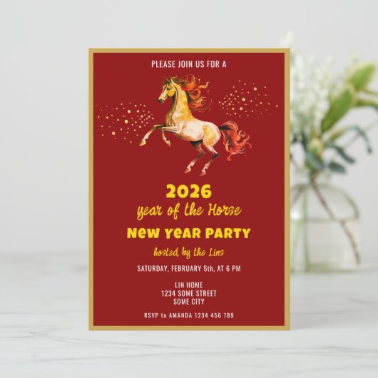 Chinese New Year 2026 Horse Ink New Year Party Kaart (Staand voorkant)
