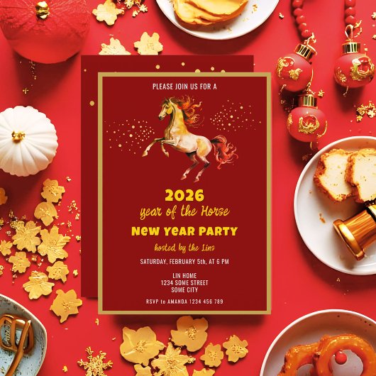 Chinese New Year 2026 Horse Ink New Year Party Kaart
