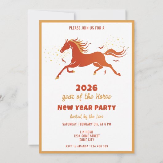 Chinese New Year 2026 Horse Ink New Year Party Kaart (Voorkant)