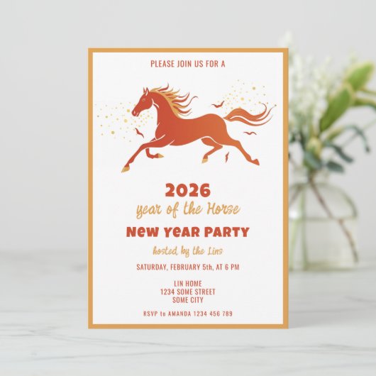 Chinese New Year 2026 Horse Ink New Year Party Kaart (Staand voorkant)