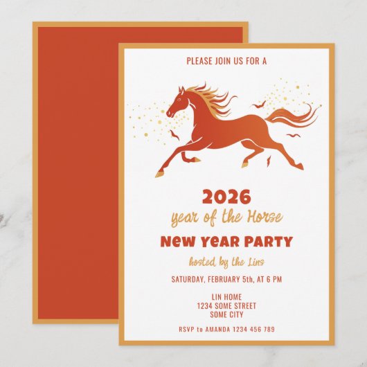 Chinese New Year 2026 Horse Ink New Year Party Kaart (Voorkant / Achterkant)