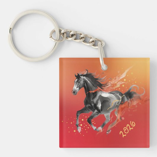 Chinese New Year 2026 Horse Ink New Year Sleutelhanger (Voorkant)