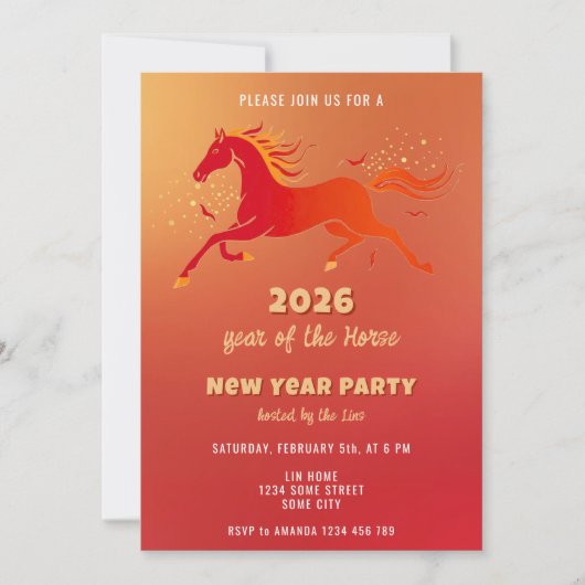 Chinese New Year 2026 Horse New Year Party Kaart (Voorkant)