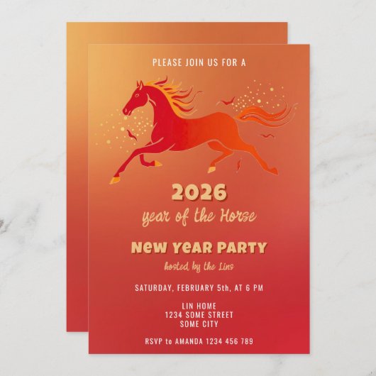 Chinese New Year 2026 Horse New Year Party Kaart (Voorkant / Achterkant)
