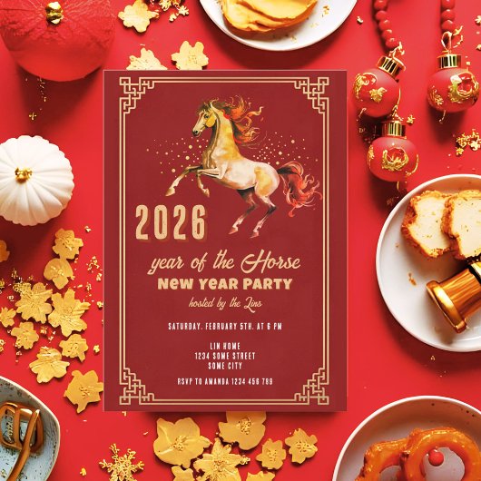 Chinese New Year 2026 Horse New Year Party Kaart