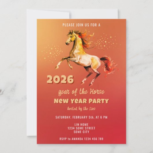 Chinese New Year 2026 Horse New Year Party Kaart (Voorkant)