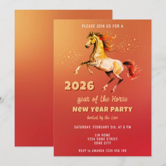 Chinese New Year 2026 Horse New Year Party Kaart (Voorkant / Achterkant)