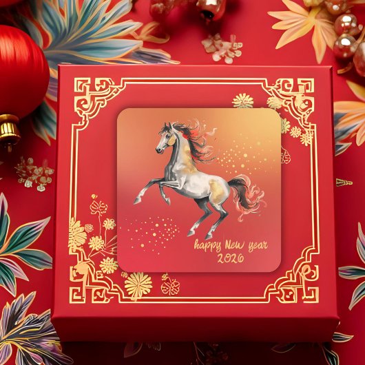 Chinese New Year 2026 Horse New Year Party Vierkante Sticker