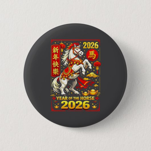 Chinese New Year 2026 Horse Year Lunar Zodiac  Ronde Button 5,7 Cm (Voorkant)