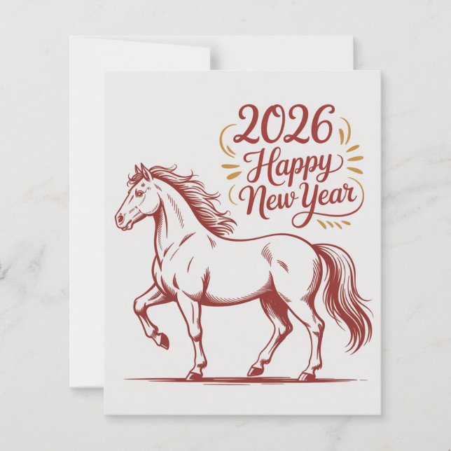 Chinese New Year 2026 Red Fire Horse Card (Voorkant)